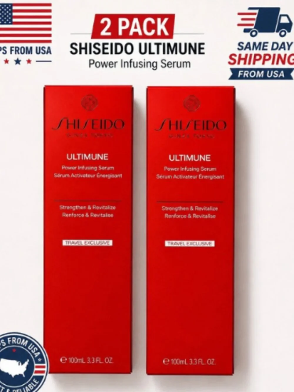2 PACK Shiseido Ultimune Power Infusing Serum – 3.3 fl oz / 100 ml – New in Box - Picture 1 of 2